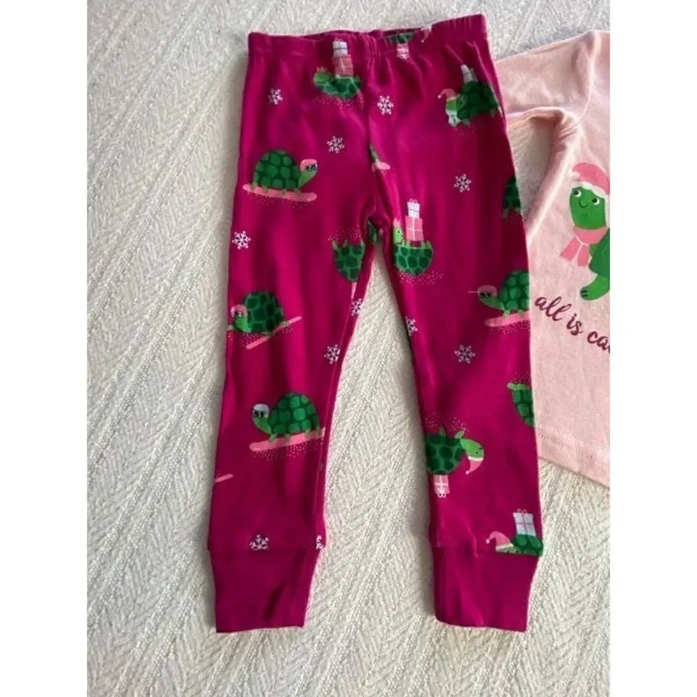 CARTER’S Girls 12M “all is calm, all is bright” Turtle Christmas Pajamas